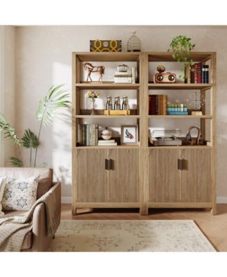 70.9'' Tall Wooden Bookshelf - Stylish Bookcase with Storage Cabinet and Doors