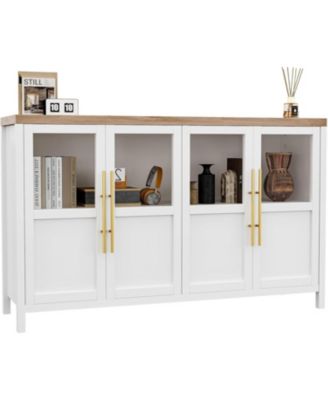 55 Inch Sideboard Buffet Cabinet with Four Glass Doors Large Modern Farmhouse Storage for Kitchen Dining and Living Room