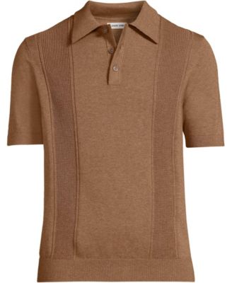 Men's Short Sleeve Vertical Rib Button Down Sweater Polo