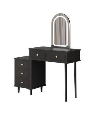 Modern Wood Makeup Vanity Desk with Adjustable Lighted Mirror, Drawers and Cabinet