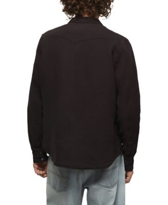 Men's Spread Collar Western Linen Button Down Shirt