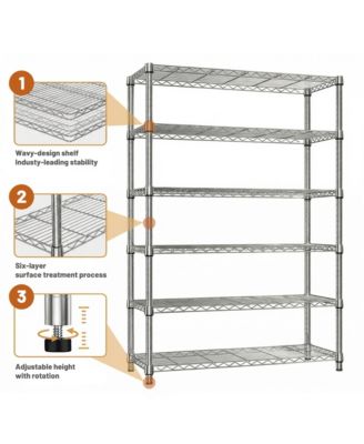 6 Tiers Storage Shelves - Heavy Duty Metal Wire Shelving Unit, Adjustable Storage Rack for Garage, Warehouse, 2100 lbs Capacity, Chrome