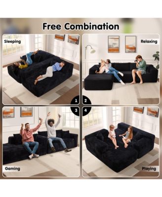 104" No Assembly Required Cloud Sectional Sofa, L-Shape Couch Chaise Lounge with Deep Seat and Wide Armrest for Living Room Bedroom