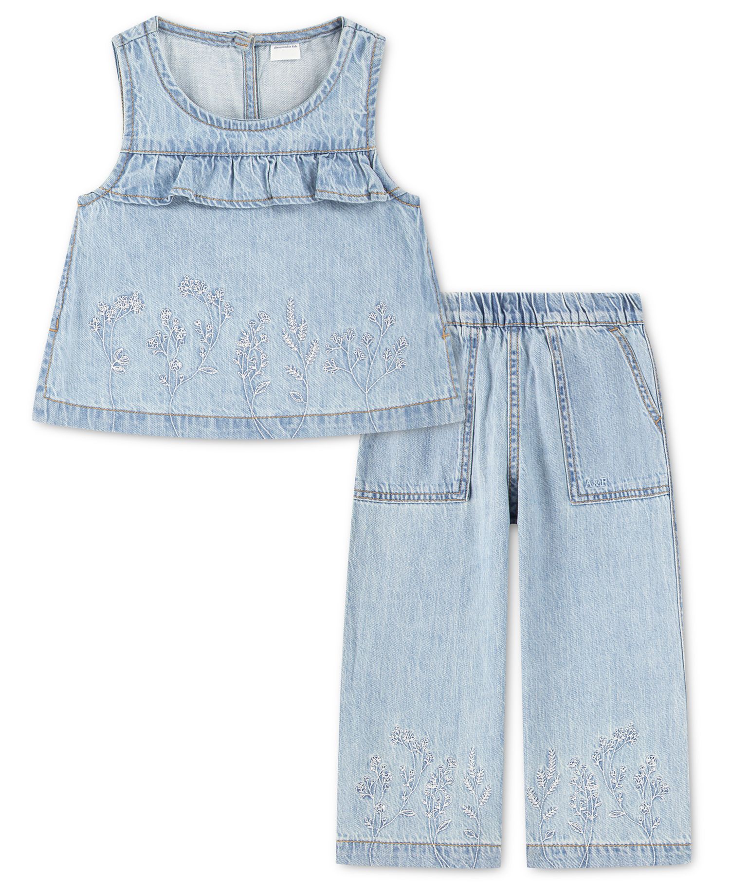Baby Girls' Ruffle Top and Denim Pants, 2-Piece Set