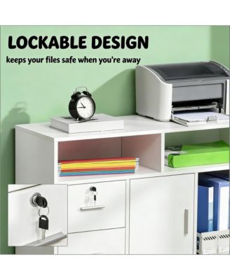 Mobile Storage Cabinet, Printer Stand Unit, Home Office Organizer with 3 Shelves, 2 Drawers and a Cabinet for Study Room