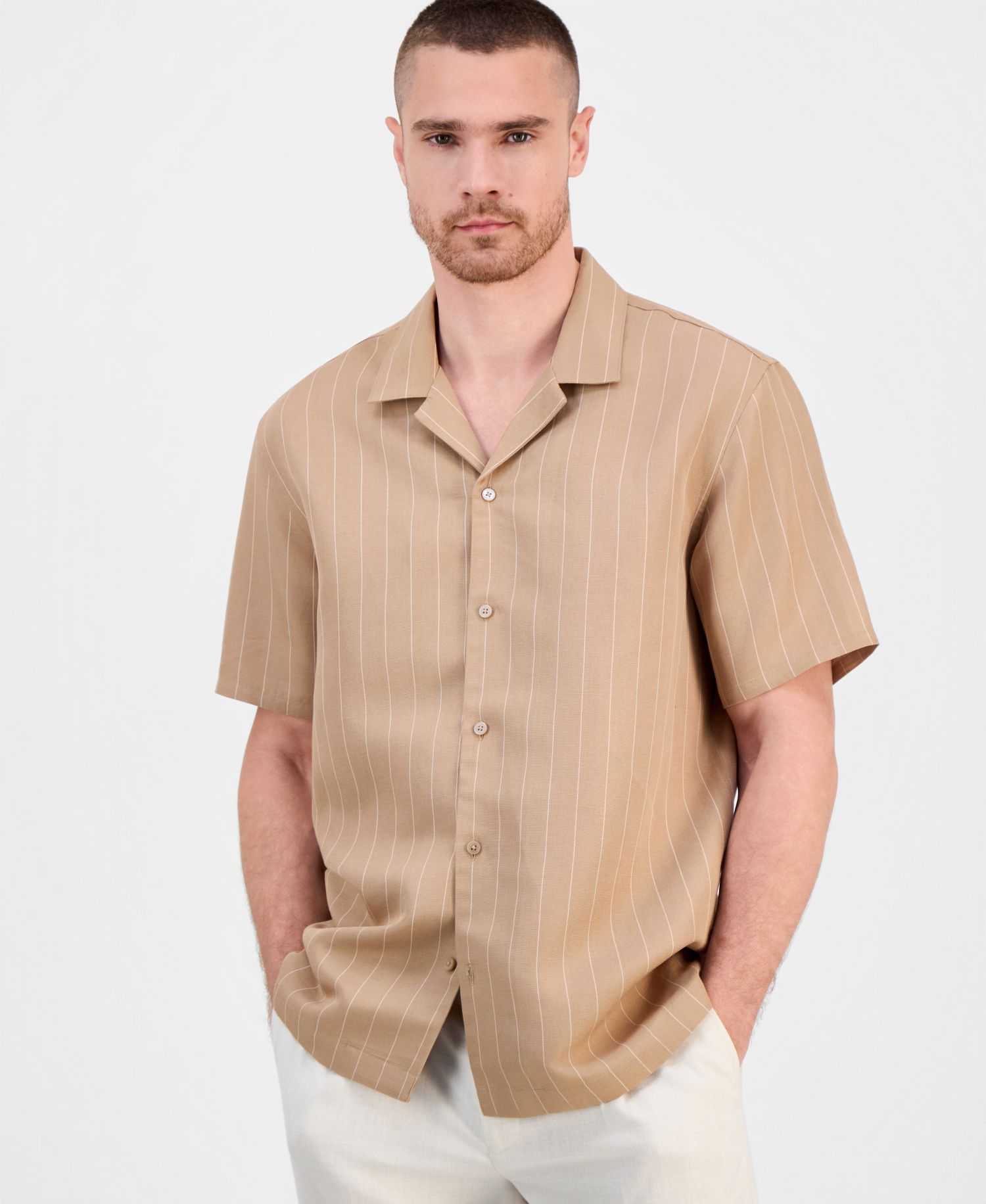 Men's Short-Sleeve Linen-Blend Shirt, Macy's Exclusive