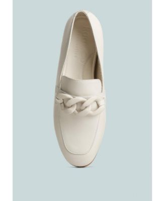 MERVA Womens Chunky Chain Leather Loafers
