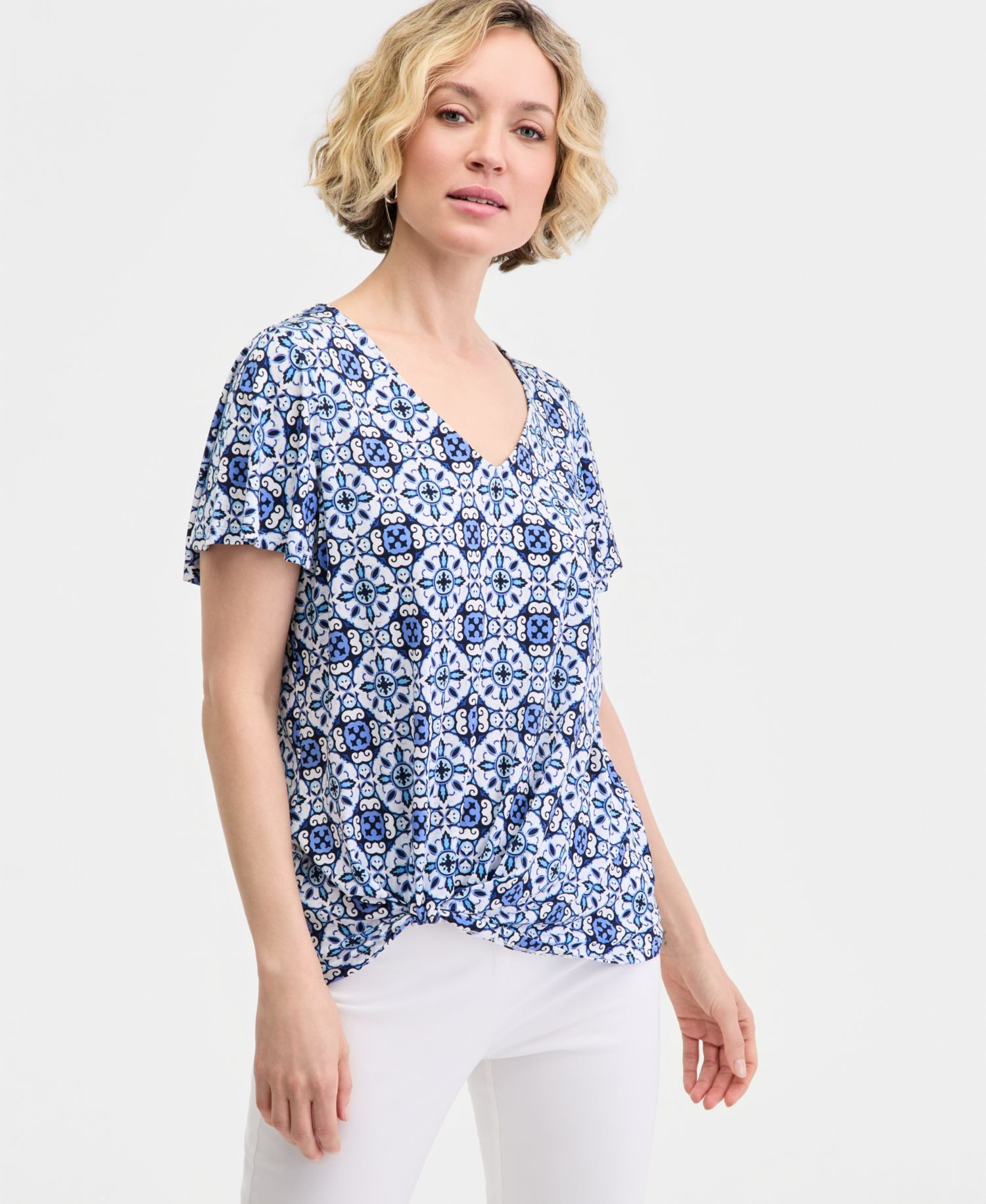 Petite Short-Sleeve Twist Front Top