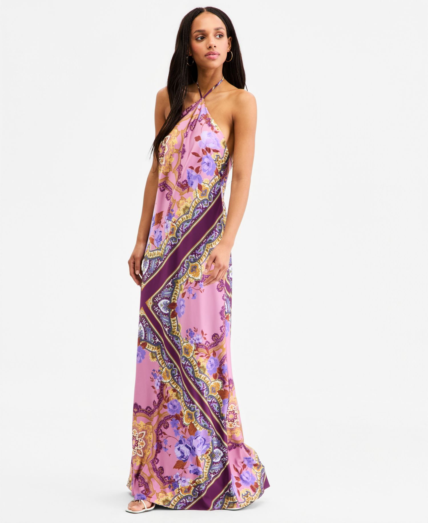 Juniors' Scarf-Print Low-Back Dress