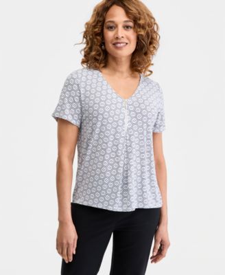 Women's Printed Front Zipper V-Neck Top