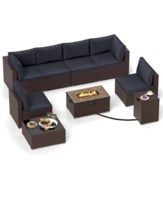 12 PCS Furniture Set w/ 32'' Fire Pit Table and Propane Tank Cover Outdoor