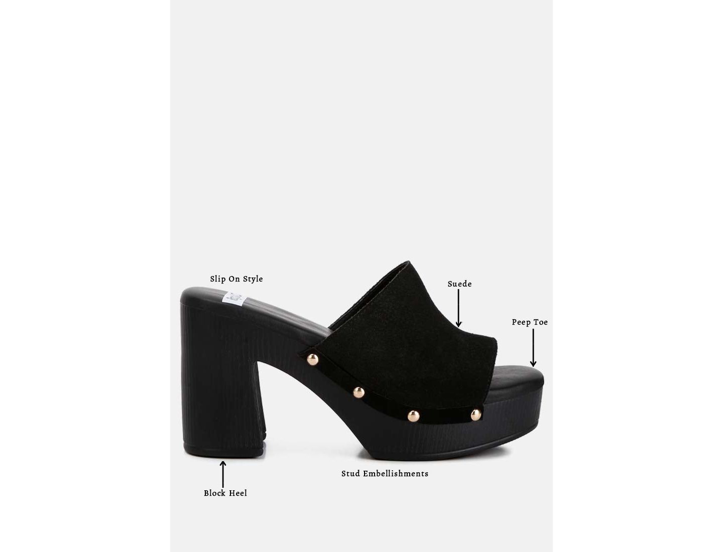 Женские сабо Rag & Co Cartera Soft Suede High Block Heel, цвет: Чёрный замшевый кожаный — фото 6