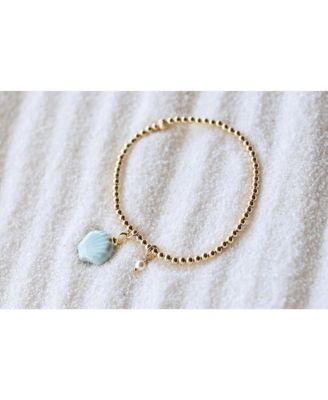 3mm Gold Filled Beads With Mini Pearl and Glass Seashell Charm Bracelet