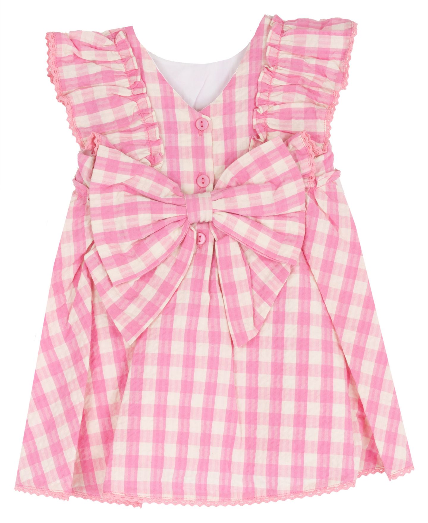 Платье Rare Editions Ruffled Gingham-Print Dress with Diaper Cover для девочек-малышей, цвет: Розовый — фото 2