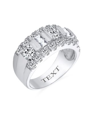 Channel Set CZ Alternating Round Baguette Wide Couples Art Deco Style Art Deco Style Band Ring .925 Sterling Silver 9MM