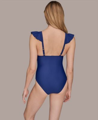 Donna Karan Women's Belted Flutter-Sleeve One-Piece Swimsuit