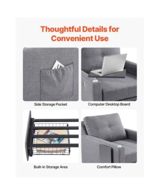 Sleeper Sofa Bed with Side Pocket, Pillow, Armrest, Desk Board & 5 Adjustable Angles