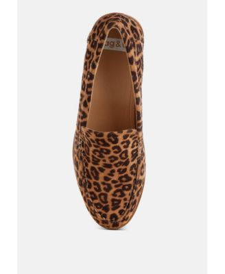 Rag and Co Womens Cacani Leopard Print Heeled Loafers