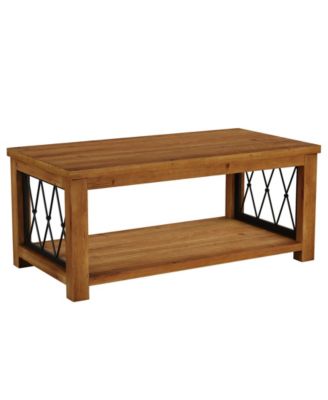 47.2" Solid Wood Coffee Table, Farmhouse Rectangular Center Table, 2-Tier Low Cocktail Tea Table