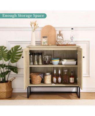 Set of 2 Storage Cabinet with Rattan Doors, Rattan Cabinet Sideboard Buffet Cabinet Console Table for Living Room, Entryway, Kitchen