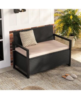 Patio Wicker Loveseat with Hidden Storage Bench for Outdoors