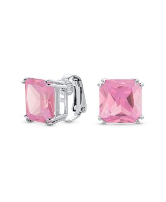 12MM Princess Cut Cubic Zirconia CZ Solitaire Statement Clip On Stud Earrings Non Pierced