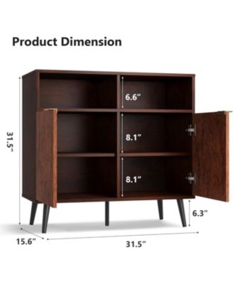 31.5 Inch Walnut Farmhouse Buffet Cabinet with Barn Doors and Open Storage