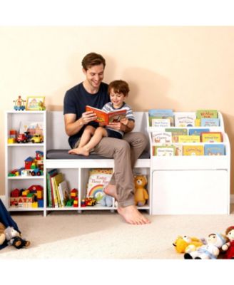 Wooden Kids Storage Bench with Bookshelf and Toy Box