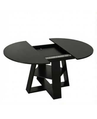 Extendable Round Dining Table for 4-8 People with Storage Shelf