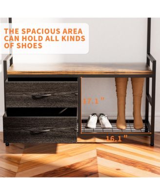 Entryway Coat Rack - 33.1" Hall Tree with 2 Movable Drawers, Shoe Storage, Garment Racks, 23 Hooks and Shelves for Hallways