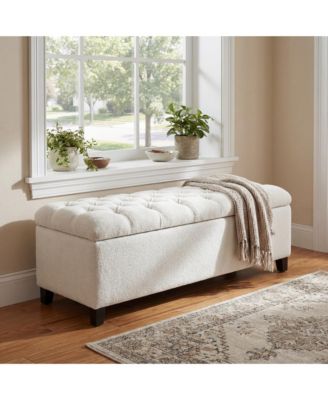 Ottoman Bench with Storage - Boucle Upholstered Ottoman, End of Bed Bench with Wood Legs for Bedroom, Entryway, Window