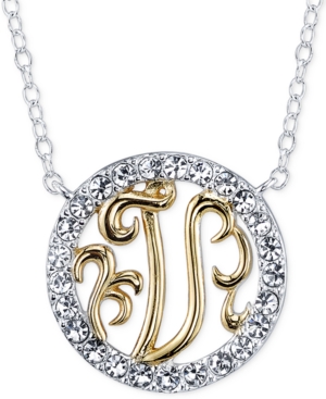 image of Unwritten Initial Pendant Necklaces with Crystal Pave Circle in Sterling Silver and Gold Flash