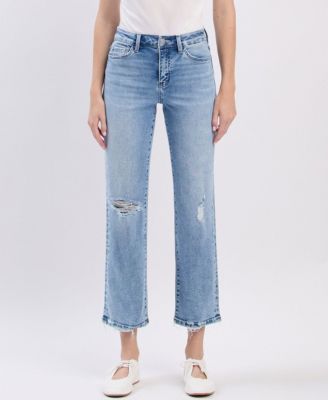 Women's High Rise Distressed Ankle Straight Jeans