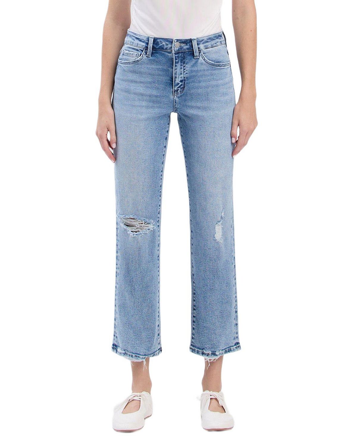 Vervet Women's High Rise Distressed Ankle Straight Jeans view 1 — MAYCSS fashion products