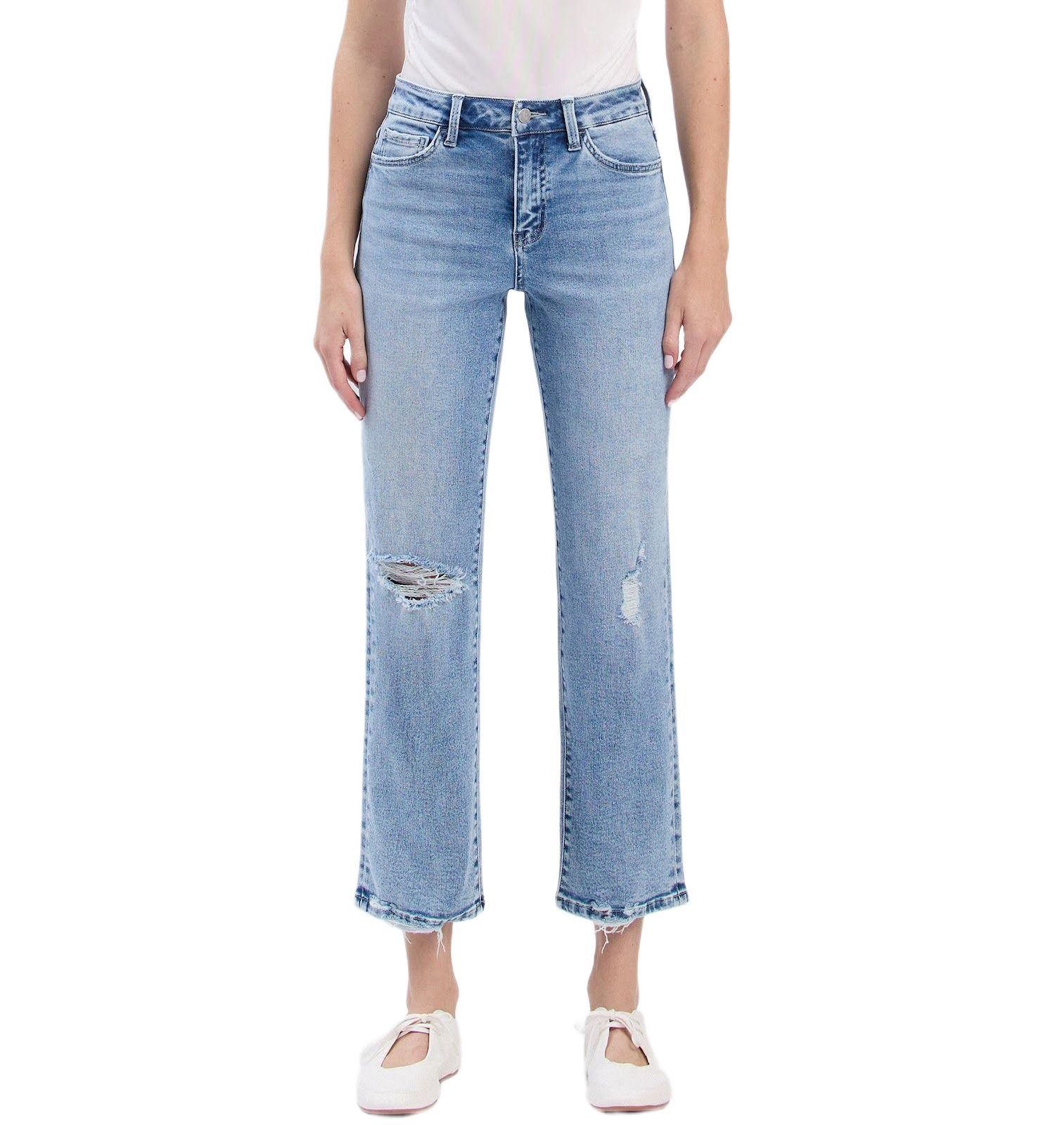 Women's High Rise Distressed Ankle Straight Jeans