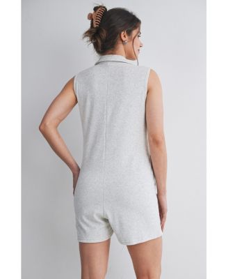 Maternity Sleeveless Button-Front Nursing Romper with Pockets