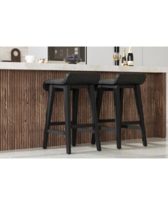 Bar Stools Set of 2, Modern Upholstered Kitchen Stools with Low Back, Footrest & Wood Legs, Counter Height for Kitchen or Dining