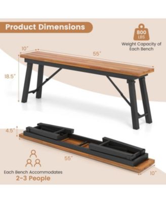 Acacia Wood Outdoor Dining Table and Bench Set for Patio