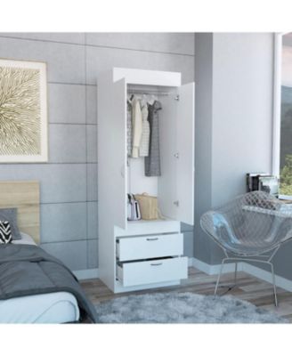 Lisboa Armoire Double Door 2 Drawers Hanging Rod Metal Handles