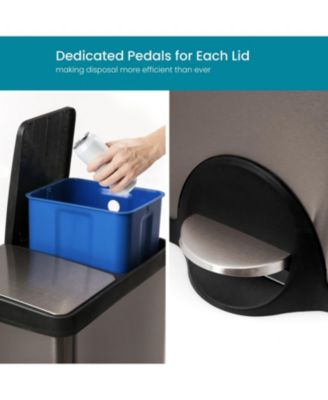 16 Gallon Dual Trash and Recycling Can with Removable Liners and Soft Close Lids, Stainless Steel