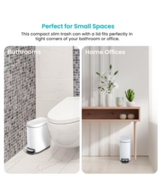 1.3 Gallon Slim Stainless Steel Trash Can with Reeded Pattern, Soft Close Lid and Removable Liner