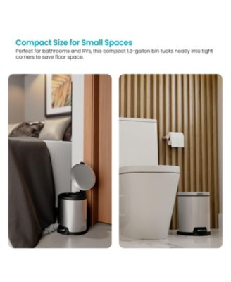 1.3 Gallon Bathroom Trash Can with Soft-Close Lid and Compact Stainless Steel Design