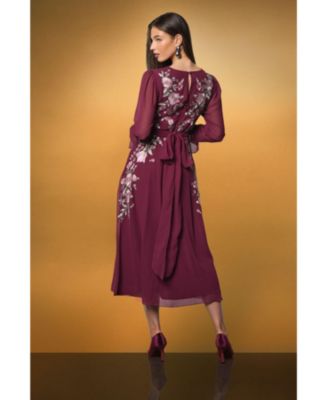 Women's Wrap Waist Embroidered Midi Dress