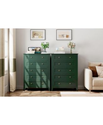 Green 5 Drawer Dresser for Bedroom, Tall Dresser with Deep Drawers & Metal Knobs, Modern Wooden Chests of Drawers for Entryway