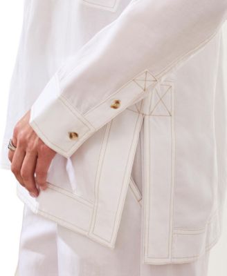 Women's Flowy Slub Woven Popover Tunic Top