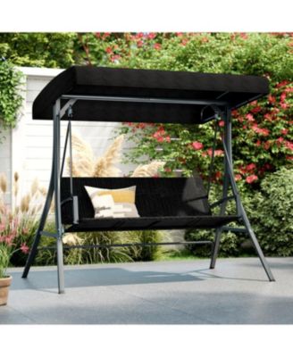 Outdoor Canopy Swing Chair for 3 with Rattan Back