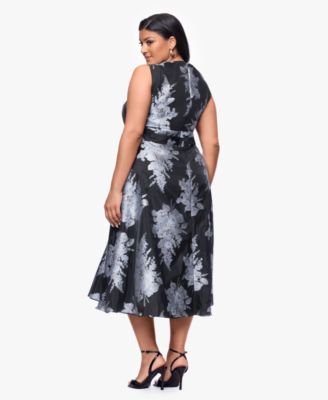Plus Size Printed V-Neck Midi Dress