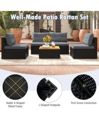 Set Of 5 Outdoor Furniture Set w/ Seat and Back Cushions Acacia Wood Tabletop