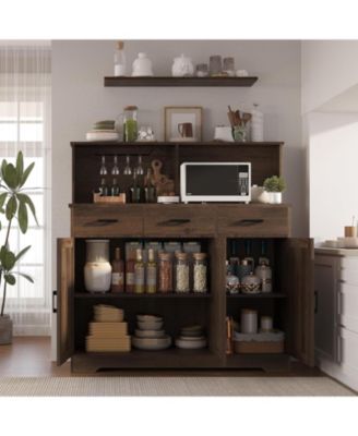 Sideboard Buffet Cabinet Open Rack Door and Drawer Microwave Stand for Kitchen