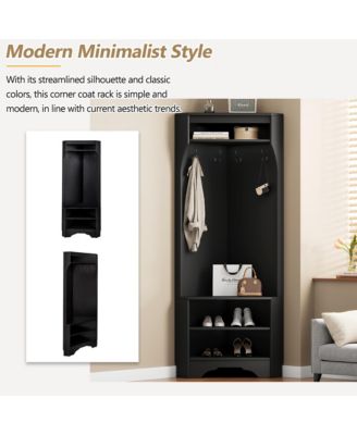 Corner Hall Tree - Versatile Entryway Coat Rack with 4 Hooks and Adjustable Shoe Shelf for Living Room, Hallway